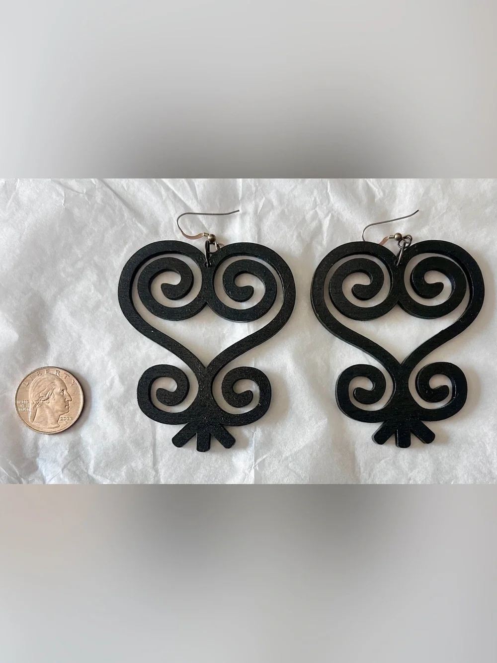 Black Sankofa Heart Wood Drop Earrings Adinkra Symbol Jewelry
